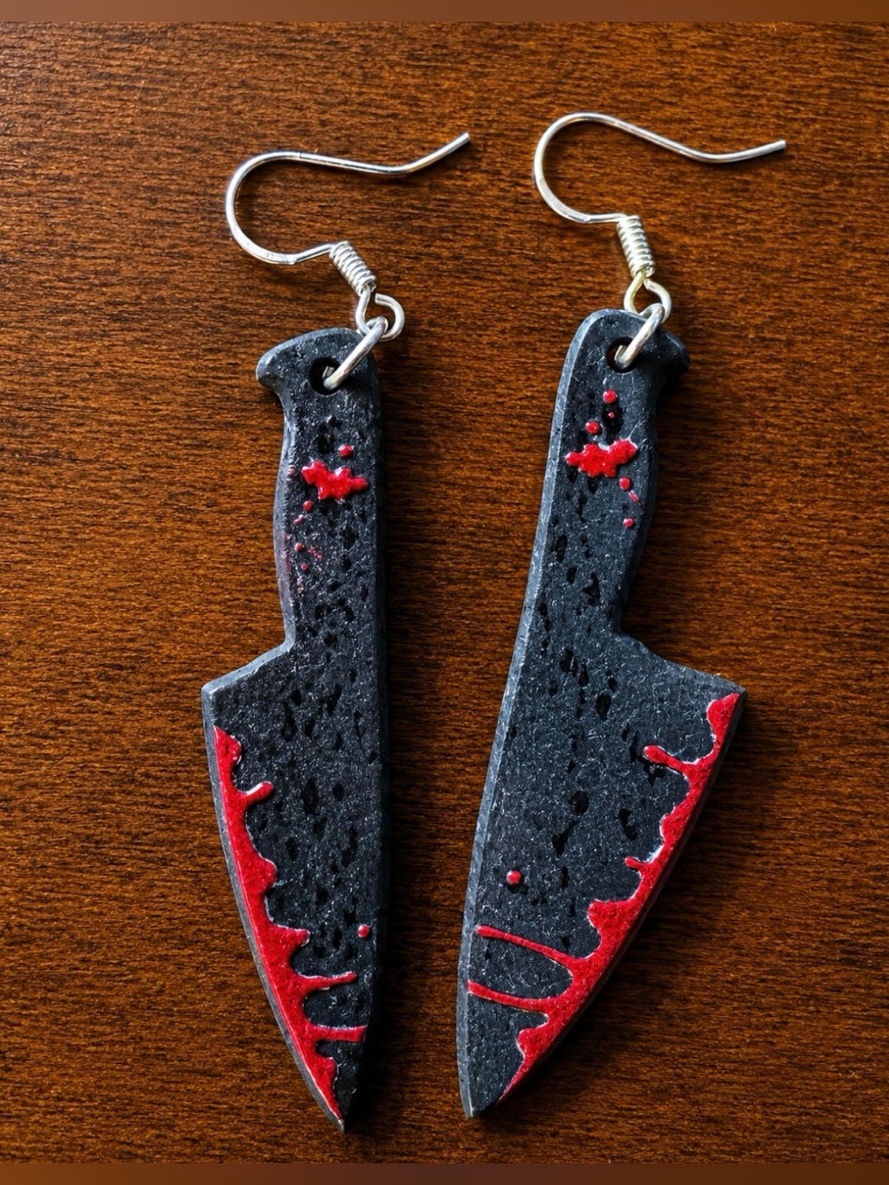 🖤🔪 Black & Red Cleaver Dangle Earrings Handmade